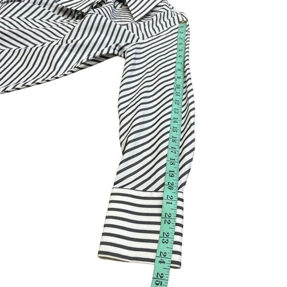 Jones New York Signature Women’s Black & White Striped Zip-Up Shirt Long Sleeve - Picture 12 of 13